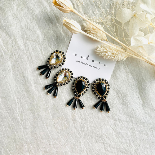 全2色 アンティーク ビジュービーズ刺繍×ビーズタッセルピアス