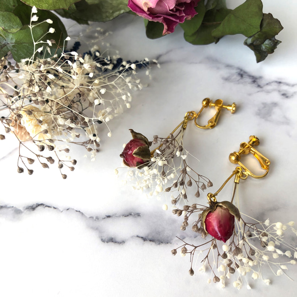 期間限定 送料無料】薔薇 かすみ草 ピアス イヤリング ウェディング