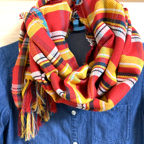 ◇秋冬ストール◇ 数量限定 ストール 赤系チェック柄 大判サイズ