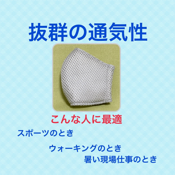 【夏マスク】繰り返し洗える　メッシュ　吸湿・速乾・消臭　蒸れないマスク　エアスルーマスク 2枚目の画像