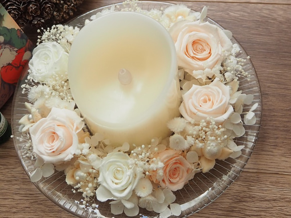 『White』パールとローズのCandleライト◆リラックス・アロマ＜木漏れ日・精油付＞ 6枚目の画像