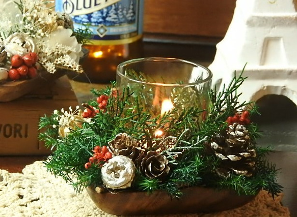 【Creema限定】『森のクリスマスキャンドル』◆聖なる夜を灯すアロマ＆キャンドルホルダー 1枚目の画像