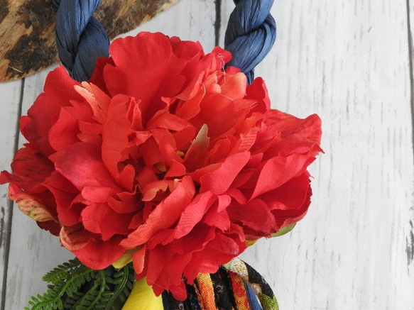 花連繩飾品（紅，橙）◆光澤牡丹的新年裝飾品 第3張的照片