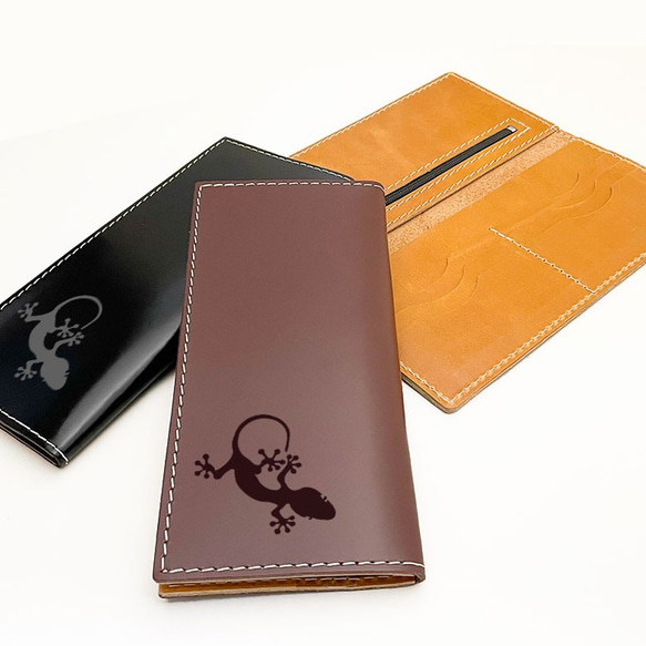 【 トカゲ 】 牛革 極薄 軽量 長財布 スムースレザー カードポケット 財布 2枚目の画像