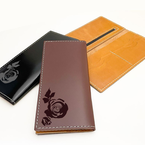 【 薔薇 】 牛革 極薄 軽量 長財布 スムースレザー カードポケット 財布 2枚目の画像