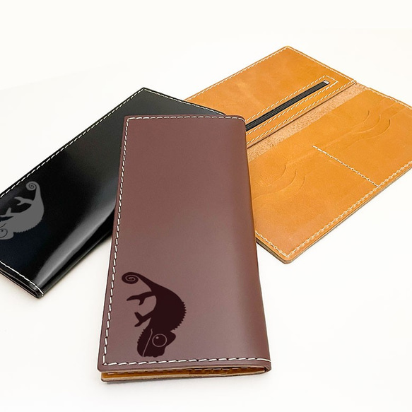 【 カメレオン 】 牛革 極薄 軽量 長財布 スムースレザー カードポケット 財布 2枚目の画像