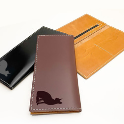 【 猫 】 黒猫 牛革 極薄 軽量 長財布 スムースレザー カードポケット 財布 2枚目の画像