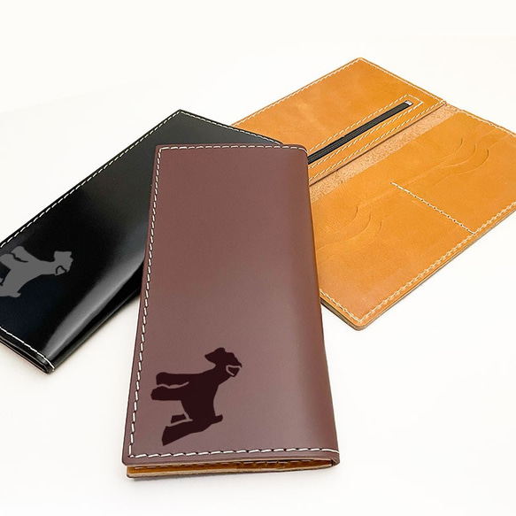 【 ミニチュアシュナウザー 】 牛革 極薄 軽量 長財布 スムースレザー カードポケット 財布 2枚目の画像