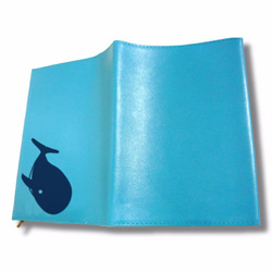 文庫サイズ オリジナル レザーブックカバー(くじら)　ブルー 3枚目の画像