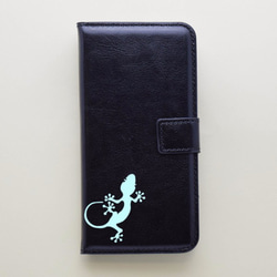 iPhone5c/6/6s オリジナル手帳型スマホケース(トカゲ)ブラック 1枚目の画像