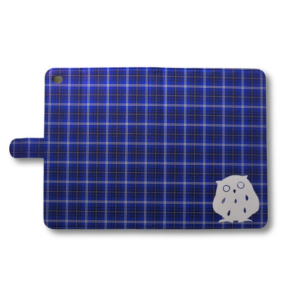 フクロウ ～ チェック iPad オリジナル レザーケース ペット Air mini Pro 手帳型 カバー タブレット 2枚目の画像