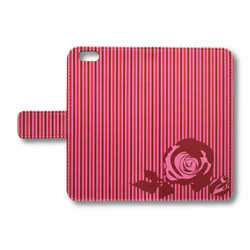 iPhone オリジナルプリント　手帳型スマホケース (薔薇・縞) 2枚目の画像