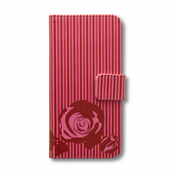 iPhone オリジナルプリント　手帳型スマホケース (薔薇・縞) 3枚目の画像