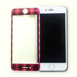 iPhone7 強化ガラス製液晶保護フィルム(チェック～赤) 2枚目の画像
