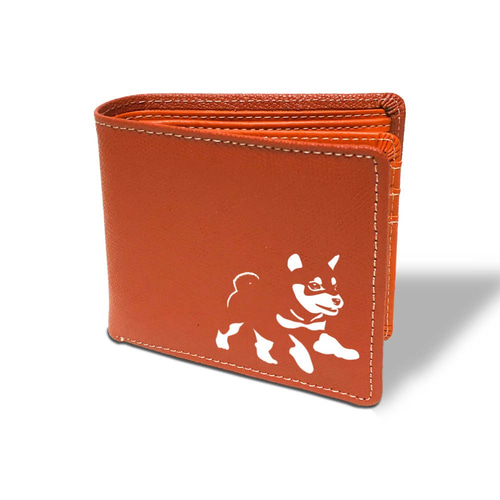 豆柴 【本革】 エンボスレ 二つ折り 札入れ オリジナル 雑貨 グッズ 名  