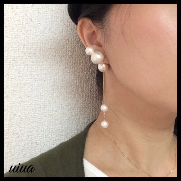 Many cotton pearl long pierce  ＊コットンパール ＊ロングピアス 3枚目の画像