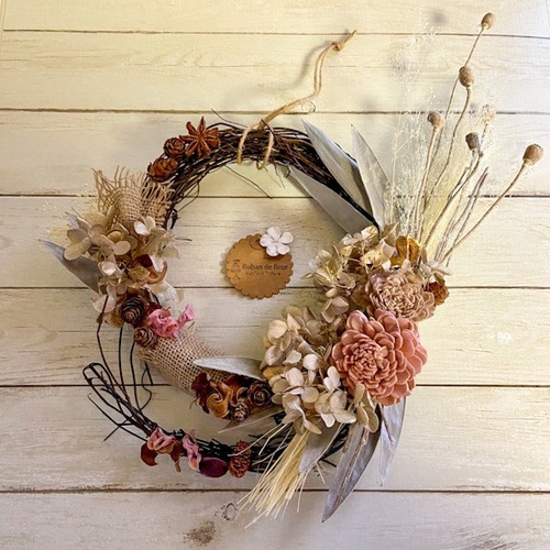 ナチュラル可愛い クリスマスリース☆ ドライフラワー ベージュ ピンク