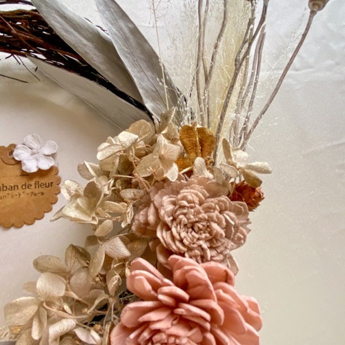 ナチュラル可愛い クリスマスリース☆ ドライフラワー ベージュ ピンク