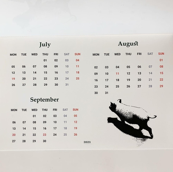 2021年豚さんカレンダー・お洒落 3枚目の画像