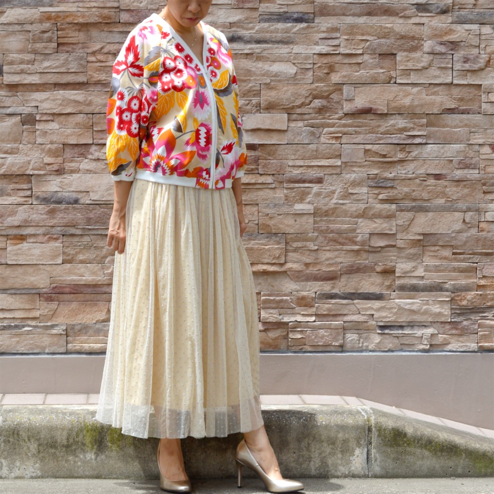 ボタニカルプリント７分袖ジップアップブルゾン