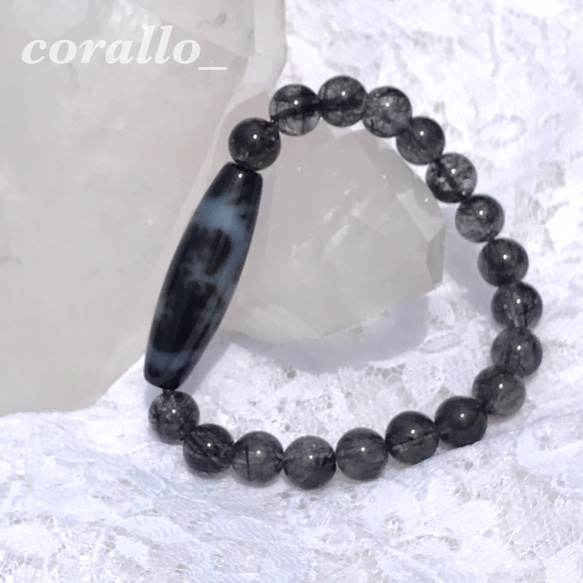 天珠 五爪龍神・黒水晶・ルチルクォーツ等ブレスレット 【公式通販】