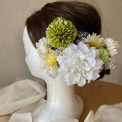 W03 結婚式　成人式　ホワイトダリアの髪飾り 3枚目の画像