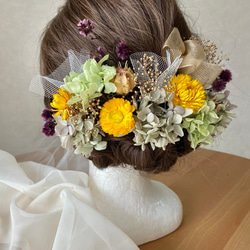Y05 成人式　卒業式　結婚式　オーガンジーリボン×ドライフラワー髪飾り　 4枚目の画像