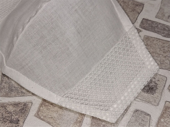 【一枚仕立て 不織布マスクカバー】未晒木綿 生成り/綿トーションレース メッシュ ｄ 3枚目の画像