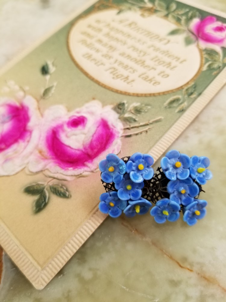 1960-70年代　イギリス　ヴィンテージイヤリング　勿忘草　蚤の市