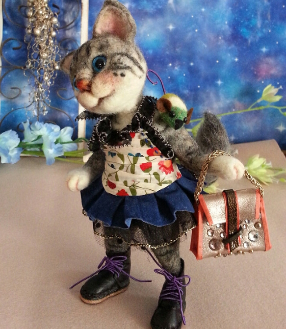 ギフト  メモリアル  プレゼント猫人形  アメショ－　アムロちゃん猫　羊毛フェルト猫　 2枚目の画像