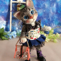 ギフト  メモリアル  プレゼント猫人形  アメショ－　アムロちゃん猫　羊毛フェルト猫　 3枚目の画像