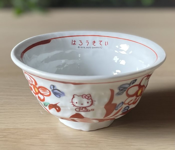 サンリオ ハローキティ×麦山窯 ろくべ型豆茶碗 - Hello Kitty 紅（あか） 4枚目の画像
