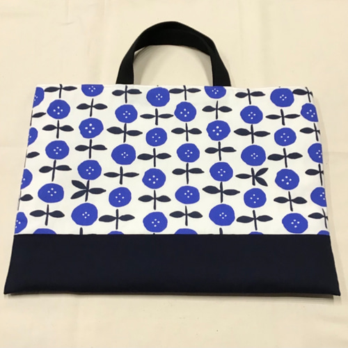 入園・入学準備◇北欧風青い花柄◇裏地付き◇トートバッグ・上履き入れ