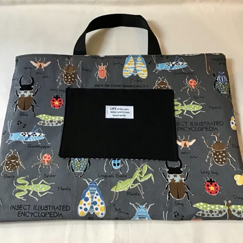 入園・入学準備◇昆虫柄グレー◇ポケット付キルティング裏地レッスン