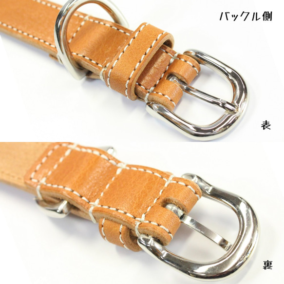 【旧商品ページ】本革レザー首輪〈中型犬〉キャメル色　幅２１ｍｍ　首回り３２～４０cm対応可 高級イタリアンレザー使用 6枚目の画像