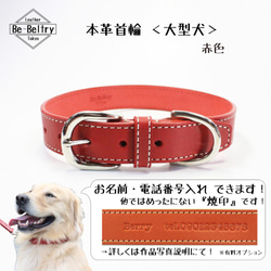 【旧商品ページ】本革レザー首輪〈大型犬〉赤色　幅２４ｍｍ　首回り～６０cm長さ変更可　ヌメ革使用 2枚目の画像