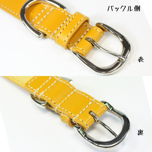 【旧商品ページ】本革レザー首輪〈大型犬〉 マスタードイエロー 幅２４ｍｍ 長さ４０cm~６０cm変更可 ヌメ革 6枚目の画像