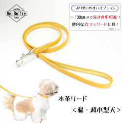 【旧商品ページ】本革レザーリード＜猫・超小型犬＞マスタードイエロー　長さ変更可（～１３０ｃｍ）カフェリードあり 2枚目の画像