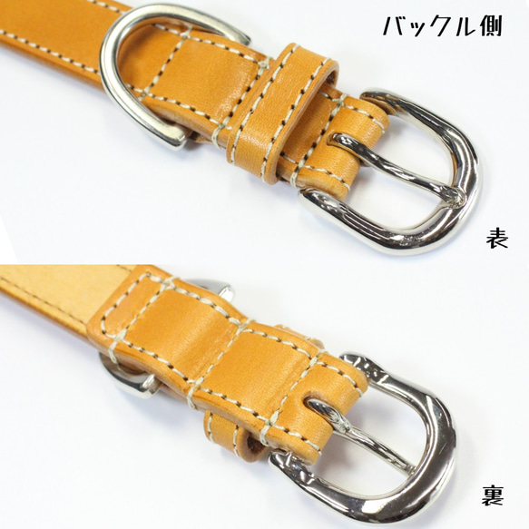 【旧商品ページ】本革レザー首輪〈中型犬〉 ウイスキーキャメル色 幅２１ｍｍ 長さ～４０cm ヌメ革サドルレザー使用 6枚目の画像