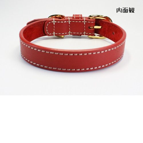 ハイブランド】本革レザー首輪〈小型犬〉 赤×赤 幅17mm 長さ