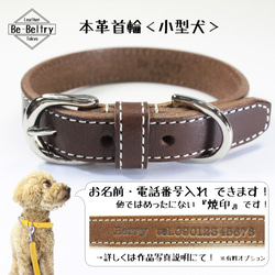 【旧商品ページ】本革レザー首輪〈小型犬〉チョコ色　幅１７ｍｍ　首回り～３２cm対応可(長さ変更可)　高級イタリアンレザー 2枚目の画像