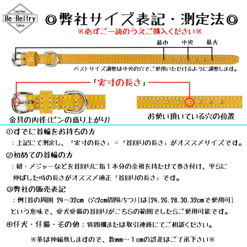 送料無料】本革首輪〈中型犬〉幅21mm 首回り～40cm(長さ選択可