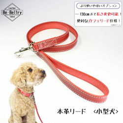 【送料無料】本革レザーリード＜小型犬＞赤色　リード長さ変更可（～１３０ｃｍ）カフェリードあり 2枚目の画像