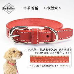 【旧商品ページ】本革レザー首輪〈小型犬〉赤色　幅１７ｍｍ　首回り～３２cm対応可　高級ヌメ革使用 2枚目の画像