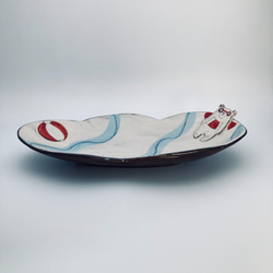 楕円皿・オーバルプレート　白くまの海水浴 3枚目の画像