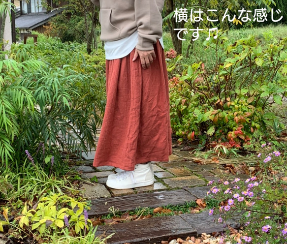 レンガ色のベルギーリネンにウールをブレンドしたギャザースカート【受注製作】秋色♫大人可愛いギャザースカート♥ 3枚目の画像