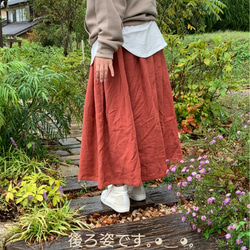 レンガ色のベルギーリネンにウールをブレンドしたギャザースカート【受注製作】秋色♫大人可愛いギャザースカート♥ 4枚目の画像