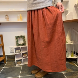 レンガ色のベルギーリネンにウールをブレンドしたギャザースカート【受注製作】秋色♫大人可愛いギャザースカート♥ 9枚目の画像