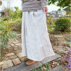 【再販】キナリ色の綾織ベルギーリネン ナチュラル染めのギャザースカート【受注製作】秋色♫大人可愛いギャザースカート♥ 3枚目の画像