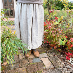 【再販】キナリ色の綾織ベルギーリネン ナチュラル染めのギャザースカート【受注製作】秋色♫大人可愛いギャザースカート♥ 6枚目の画像